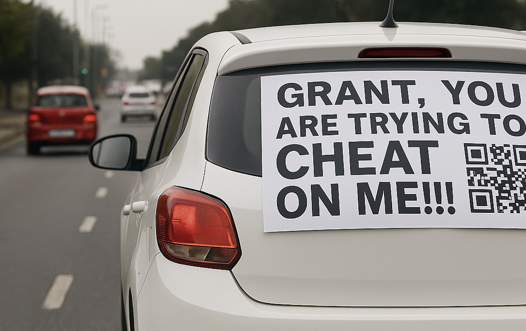 “Grant, You’re Cheating?!” – The Shocking Sign on a Joburg Car That’s Not What You Think